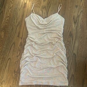 Honey and Rosie champagne colored bodycon dress.